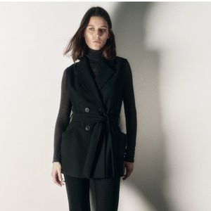 Zara Black BELTED DOUBLE BREASTED VEST. Size S